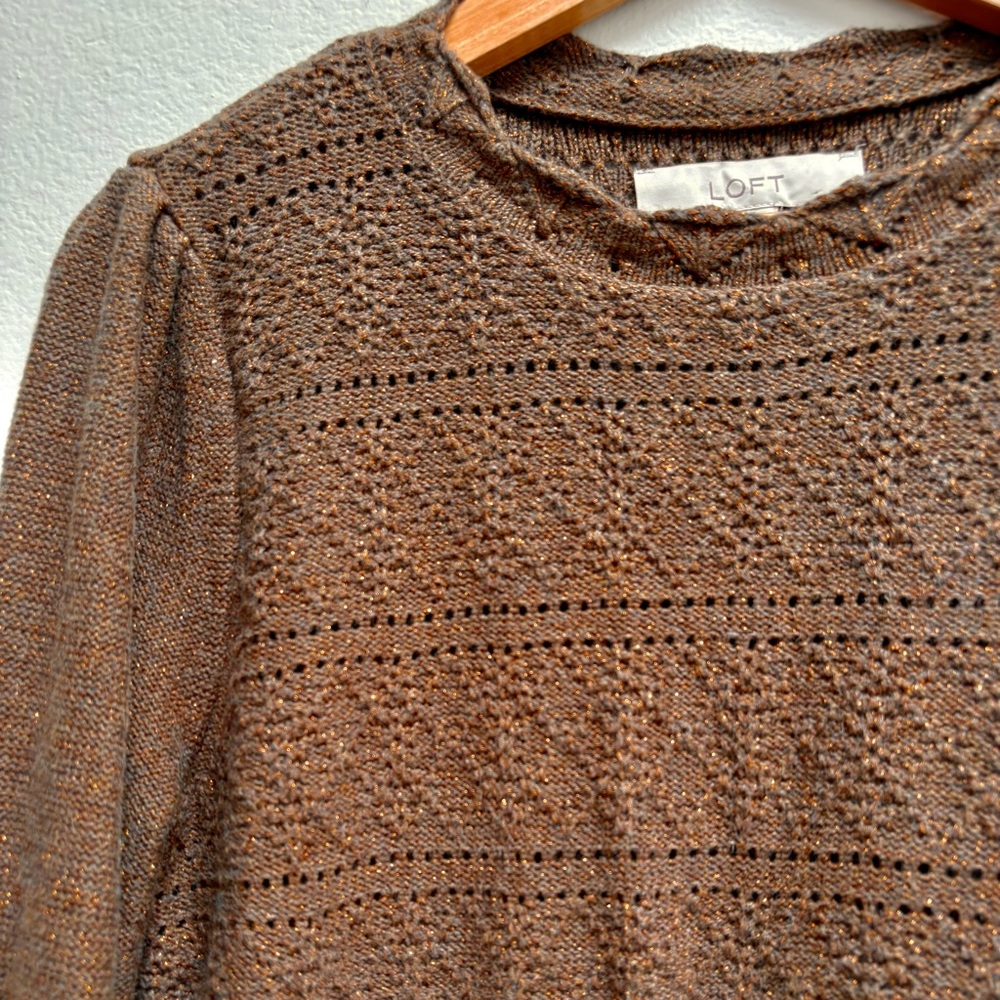 LOFT Brown Shimmer Pointelle Sweater - Picture 3 of 5